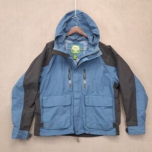 Cabelas Dry Plus Mens XL Blue Black Hooded Outdoor Gear Jacket Waterproof Coat